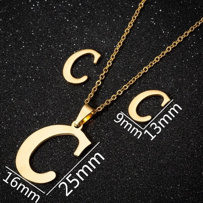 Women\'s Fashion Minimalist Letter Stainless Steel Pendant Necklace Ear Studs Plating Jewelry Sets
