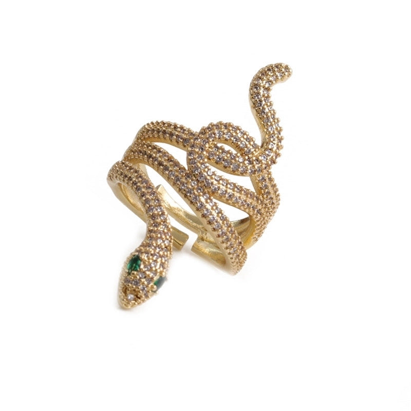 Retro Snake Copper Plating Inlay Zircon Gold Plated Open Rings