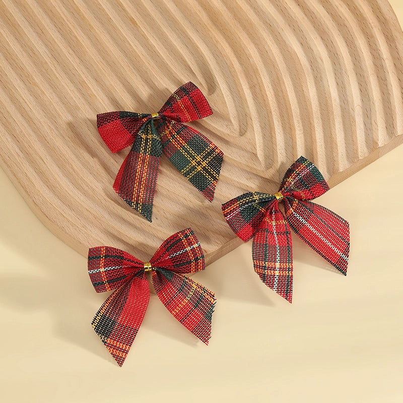 Kuhiro Christmas Bow Red Black Green Plaid Bow Imitation Linen OPP Bag Christmas Tree Wreath Decoration