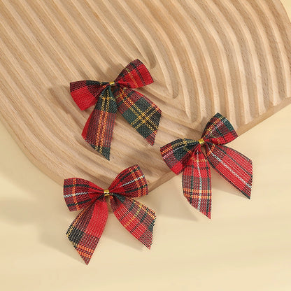 Kuhiro Christmas Bow Red Black Green Plaid Bow Imitation Linen OPP Bag Christmas Tree Wreath Decoration