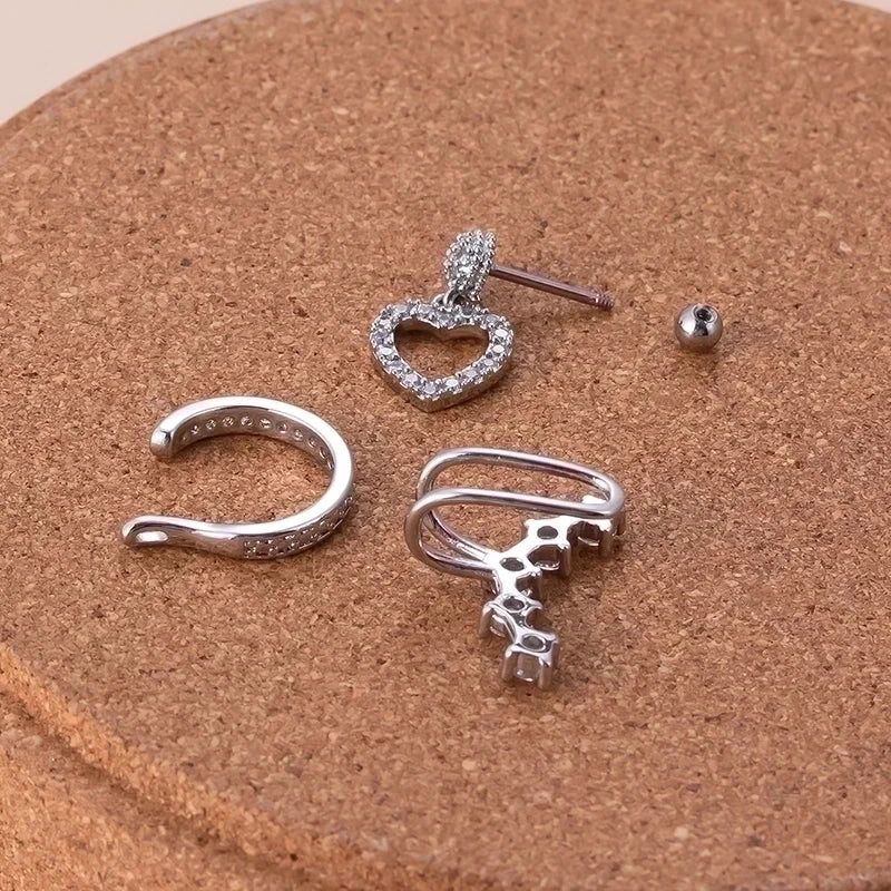 1 Piece Ear Cartilage Rings & Studs Sweet Shiny Heart Shape Copper Plating Inlay Zircon