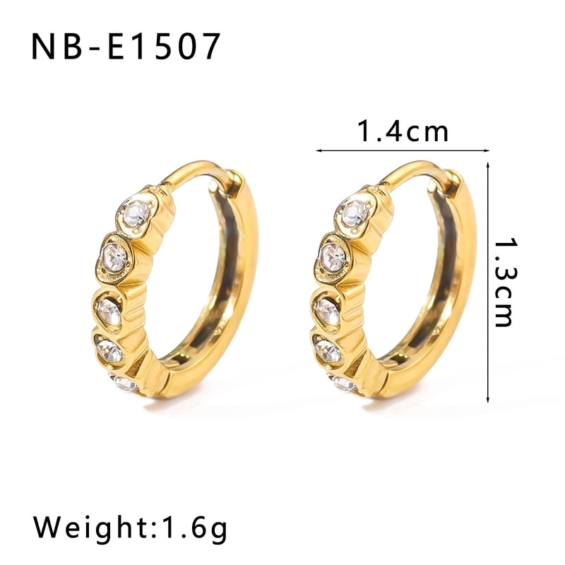 1 Piece Modern Style Minimalist Classic Style Geometric Inlay 304 Stainless Steel Rhinestones Glass Bead 18K Gold Plated Earrings