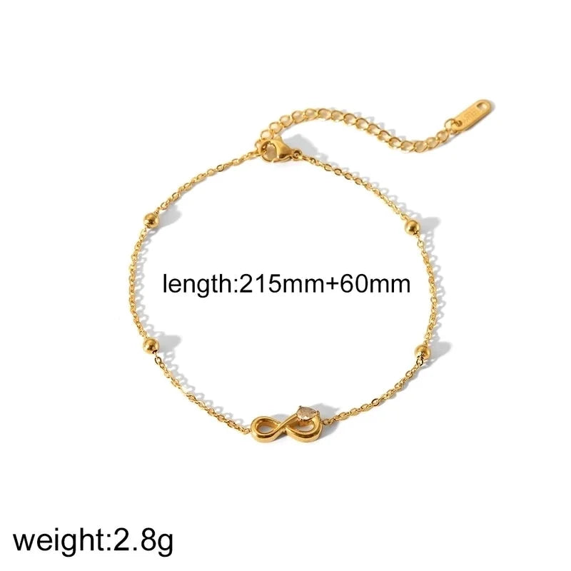 Minimalist Classic Style Solid Color 304 Stainless Steel Zircon 18K Gold Plated Plating Bracelets Anklet