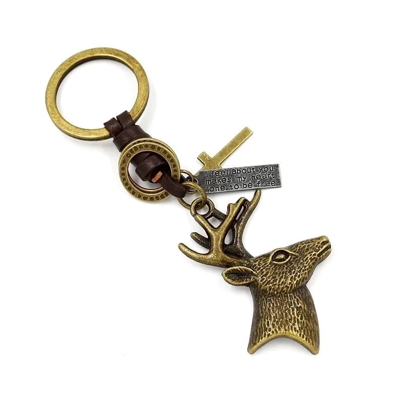 Hip-Hop Retro Cross Elk Pu Leather Metal Christmas Unisex Bag Pendant Keychain