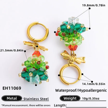 1 Pair Christmas Casual Cute Minimalist Christmas Tree Bow Knot Plating 304 Stainless Steel Artificial Crystal Earrings