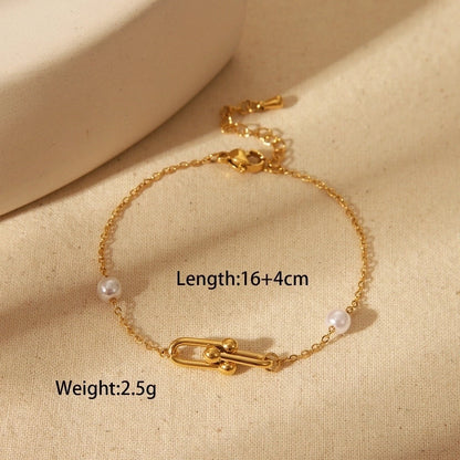 Luxurious Minimalist Commute Solid Color Horseshoe Buckle 304 Stainless Steel 18K Gold Plated Imitation Pearl Bracelets Necklace