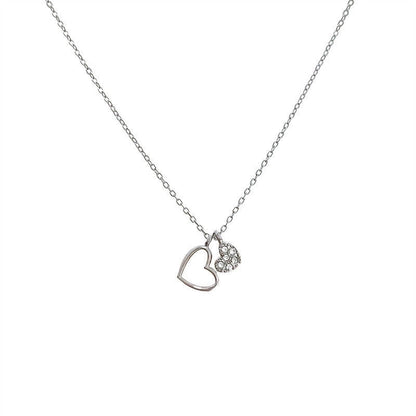 Fashion Heart Shape Stainless Steel Alloy Artificial Pearls Zircon Inlay Pendant Necklace