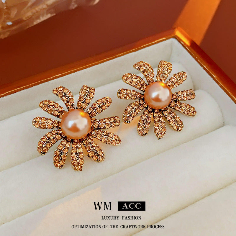 Women Luxurious Flower Plant Artificial Pearl Electroplating Jewelry Sets