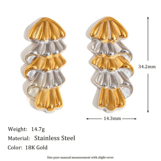 Fashionable French Style Earrings Stainless Steel 18k Gold Plated Christmas Tree Shape Two-color Earrings