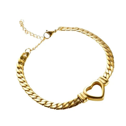 Sweet Minimalist Classic Style Geometric Heart Shape Titanium Steel Plating Bracelets Necklace