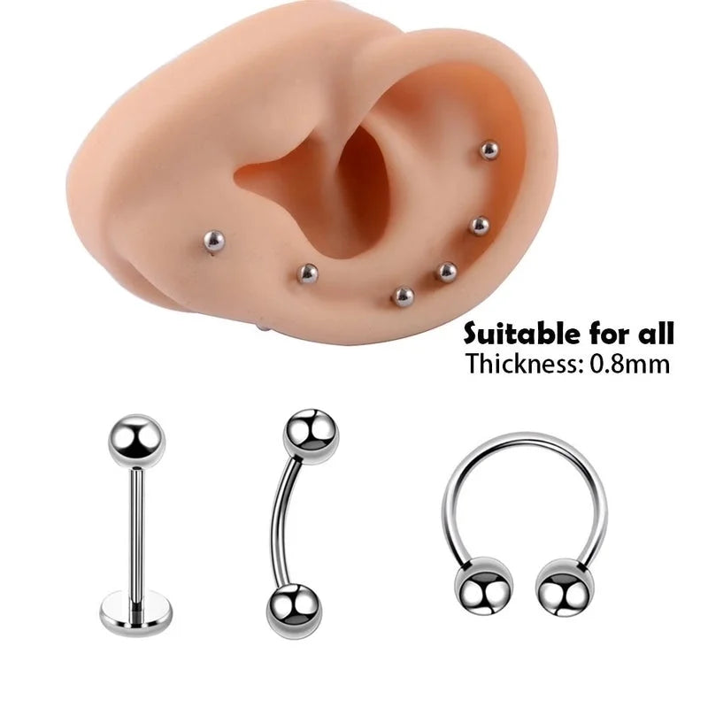 5 Pieces Eyebrow Studs Elegant Vacation Tropical Geometric 304 Stainless Steel Polishing Lip Rings Eyebrow Studs Ear Cartilage Rings & Studs