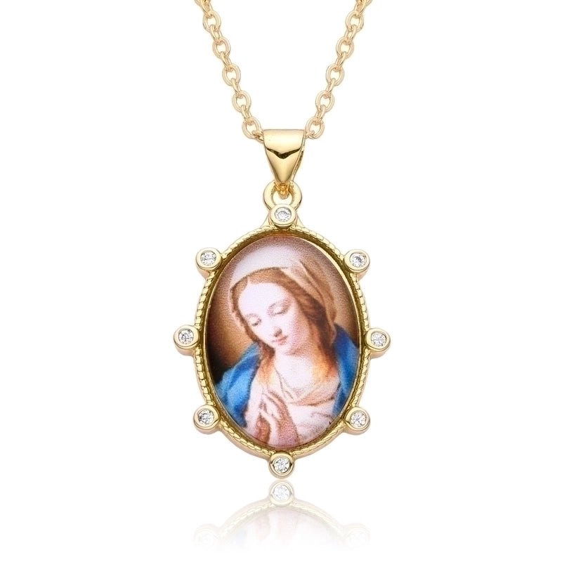 2 Pieces Copper Retro Portrait Plating Inlay Zircon Pendant Necklace