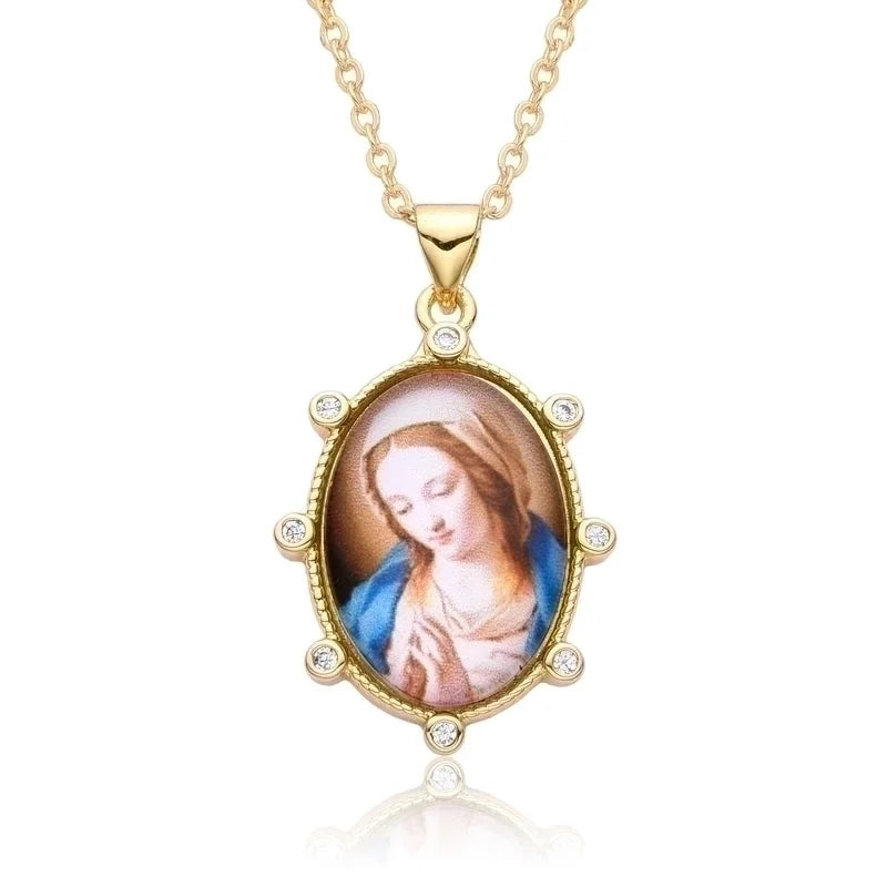 2 Pieces Copper Retro Portrait Plating Inlay Zircon Pendant Necklace
