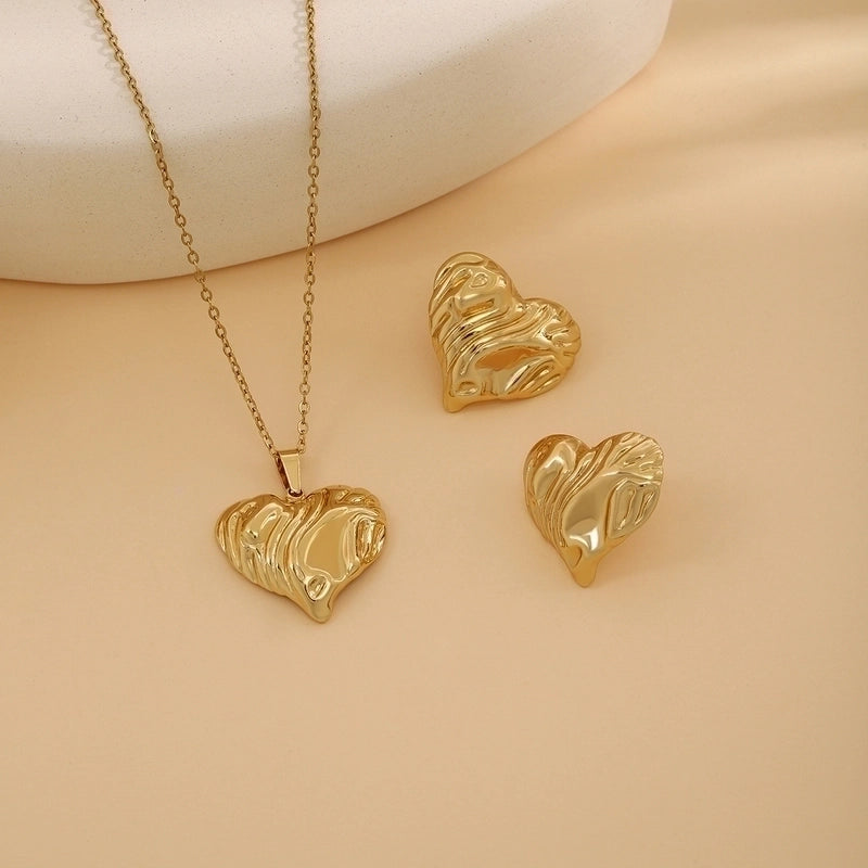 Elegant Retro Geometric Heart Shape Flower Stainless Steel Plating Jewelry Set