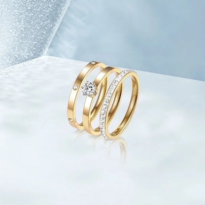 Elegant Minimalist Solid Color Stainless Steel Plating Inlay Zircon 18k Gold Plated Rose Gold Plated White Gold Plated Rings