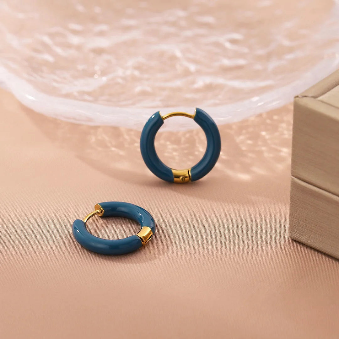 Minimalist Round Geometric Stainless Steel Oil Dripping Earrings