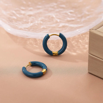 Minimalist Round Geometric Stainless Steel Oil Dripping Earrings