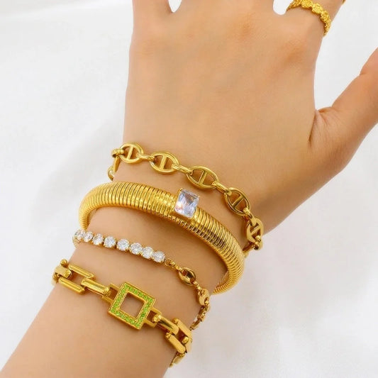 Fashion Geometric 304 Stainless Steel Zircon Stainless Steel Bracelets In Bulk