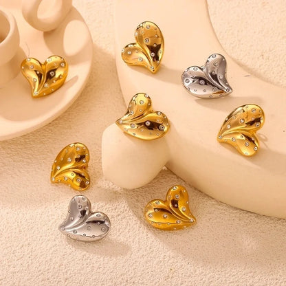 304 Stainless Steel 18K Gold Plated Elegant Minimalist Plating Inlay Heart Shape Rhinestones Earrings Necklace