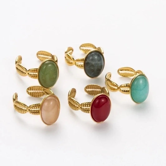 Elegant Retro Oval 304 Stainless Steel Shell 14K Gold Plated Inlay Open Rings