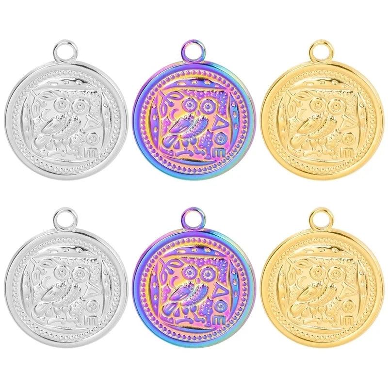 3 Pieces Casual Minimalist Round Owl 304 Stainless Steel 18K Gold Plated Pendant Necklace Necklace Pendant