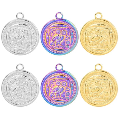 3 Pieces Casual Minimalist Round Owl 304 Stainless Steel 18K Gold Plated Pendant Necklace Necklace Pendant