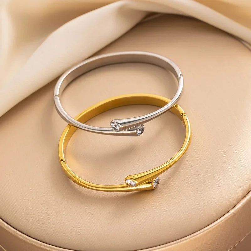 Elegant Letter Heart Shape Flower Titanium Steel Bangle