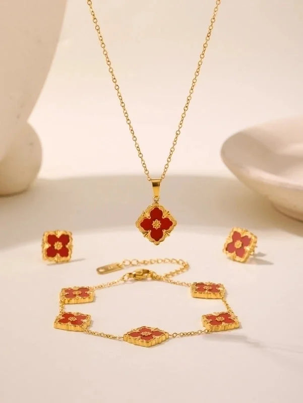 Elegant Square 304 Stainless Steel Shell 18K Gold Plated Plating Jewelry Set