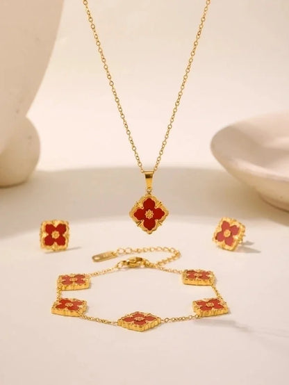 Elegant Square 304 Stainless Steel Shell 18K Gold Plated Plating Jewelry Set