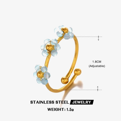 IG Style Sweet Flower 304 Stainless Steel 18K Gold Plated Beaded Knitting Open Rings