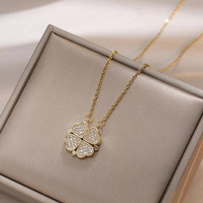 Minimalist Heart Shape Titanium Steel Inlay Rhinestones Women\'s Pendant Necklace