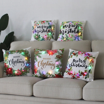 New Lights Christmas Luminous Pillow LED Lights Pillow Festive Wreath Short Plush Pillowcase