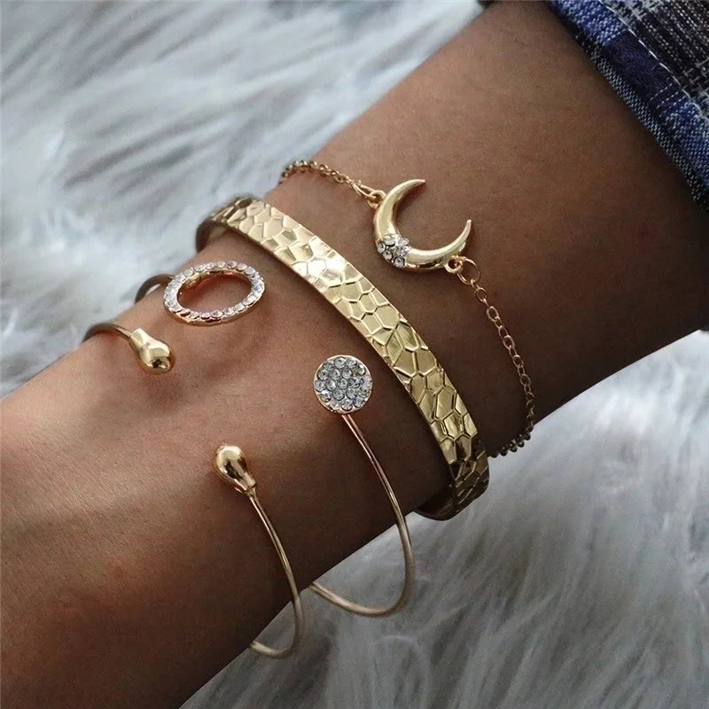 Vintage Style Punk Minimalist Moon Leaves Arrow Alloy Gold Plated Silver Plated Artificial Diamond Rhinestones Bracelets Bangle In Bulk