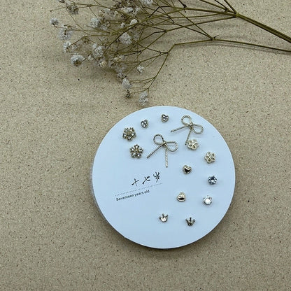 2 Pieces Minimalist Commute Geometric Inlay Copper Zircon Drop Earrings