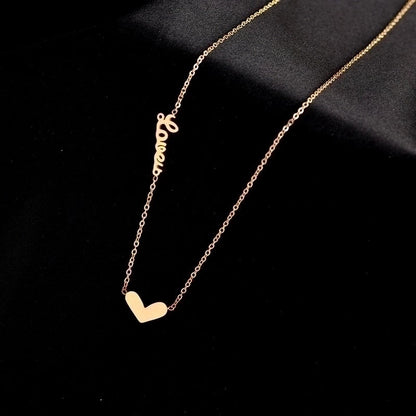 Sweet Minimalist Round Chinese Character Flower Titanium Steel Inlay Rhinestones Shell Pendant Necklace