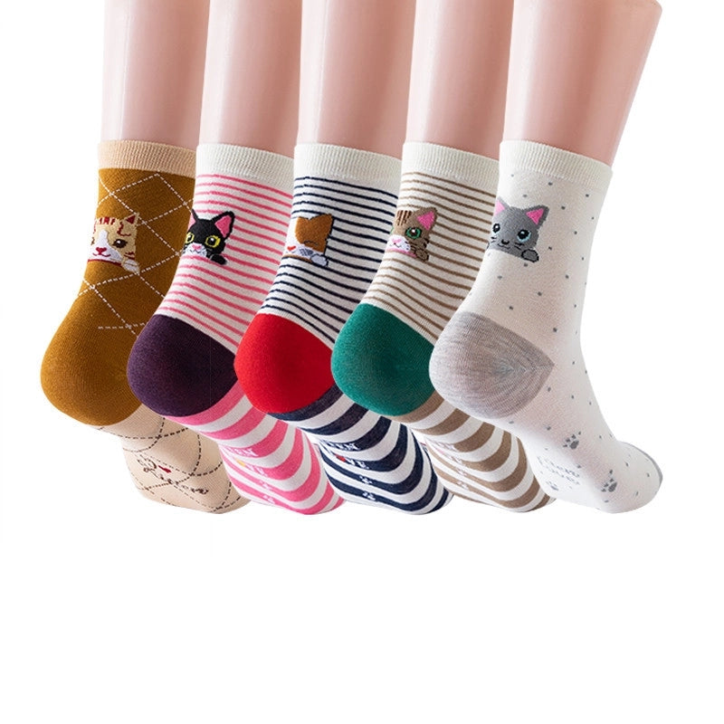 Women's Socks Fun Cat Socks Mid-length Socks Novelty Dog Animal Women's Socks Cotton Socks Cartoon Stockings Yama