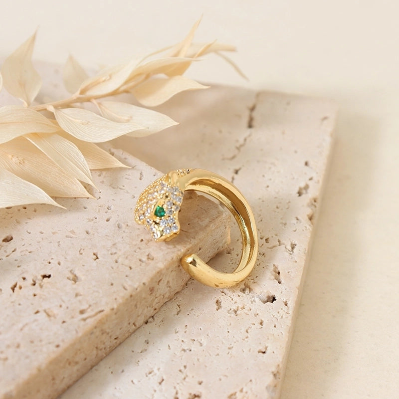 Sweet Round Copper Plating Inlay Rhinestones 18k Gold Plated Open Rings