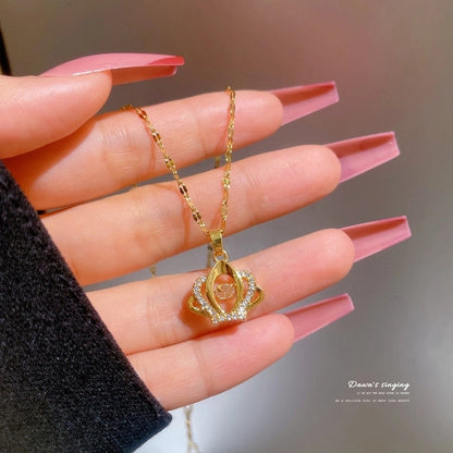 Fashion Geometric Titanium Steel Copper Plating Artificial Diamond Necklace