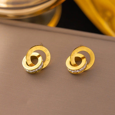 1 Pair Sweet Letter Heart Shape Flower Plating Titanium Steel Ear Studs