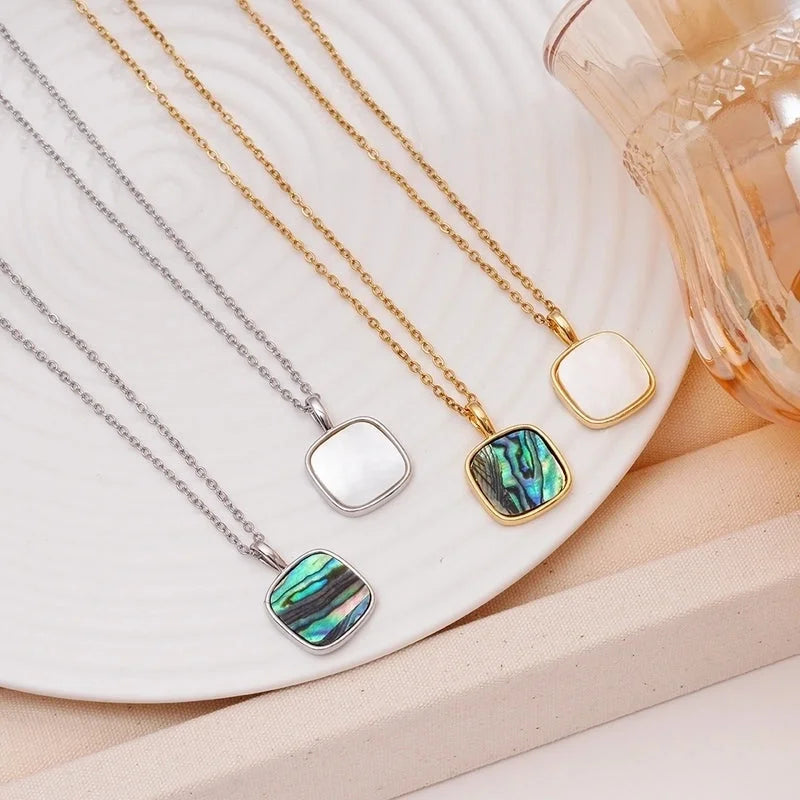 Minimalist Geometric 304 Stainless Steel Copper Shell Inlay Pendant Necklace