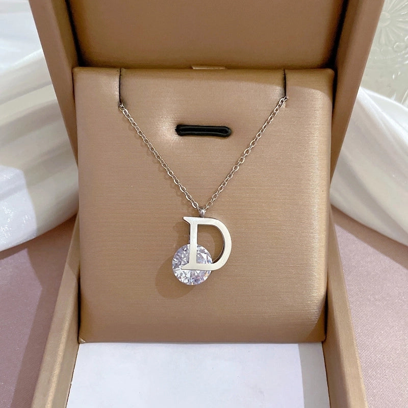 Casual Commute Geometric Titanium Steel Shell Zircon Inlay Pendant Necklace