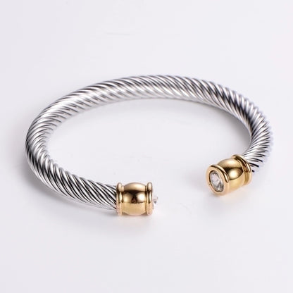 304 Stainless Steel 18k Gold Plated Hip-hop Inlay Geometric Acrylic Pearl Bangle