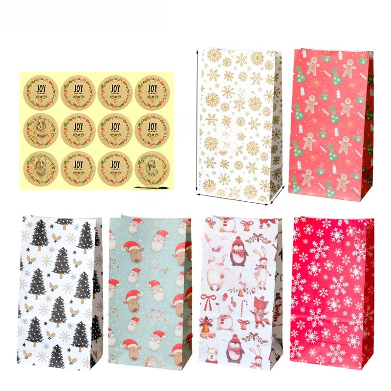 Christmas Cartoon Style Christmas Tree Santa Claus Kraft Paper Party Gift Bags Gift Wrapping Supplies