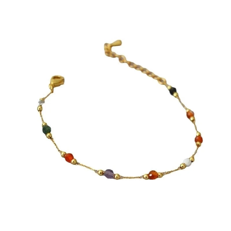 Sweet Round Solid Color Bow Knot Titanium Steel Zircon Inlay Bracelets Anklet Necklace