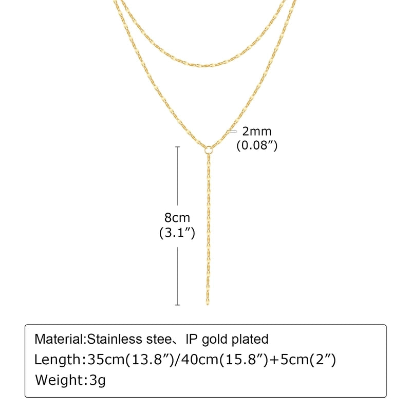 Minimalist Classic Style Solid Color 201 Stainless Steel Artificial Pearls Zircon 18K Gold Plated Layered Long Necklace