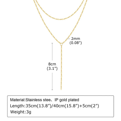 Minimalist Classic Style Solid Color 201 Stainless Steel Artificial Pearls Zircon 18K Gold Plated Layered Long Necklace