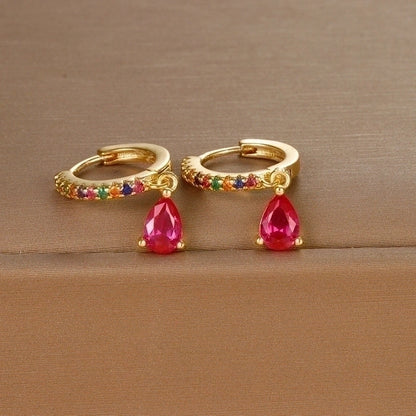 1 Pair IG Style Shiny Water Droplets Plating Inlay Copper Zircon Drop Earrings