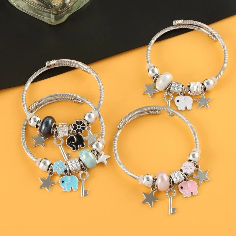 Elegant Luxurious Heart Shape 304 Stainless Steel White Gold Plated Crystal Zircon Bangle In Bulk