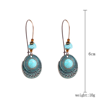 Ethnic Style Geometric Water Droplets Turquoise Metal Earrings Necklace