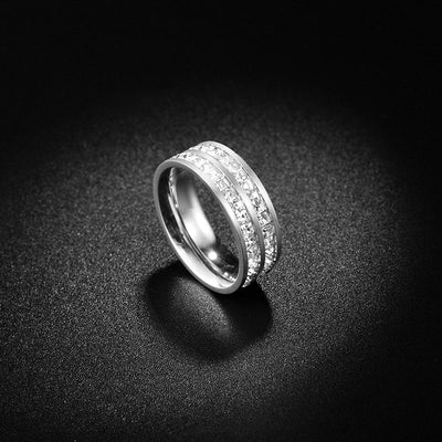 Minimalist Geometric Titanium Steel Inlay Rhinestones Rings 1 Piece